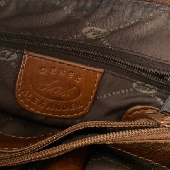 Derek Alexander Two Sided Zip Cross Body Bag Tan Premium Genuine Leather - Picture 11 of 16